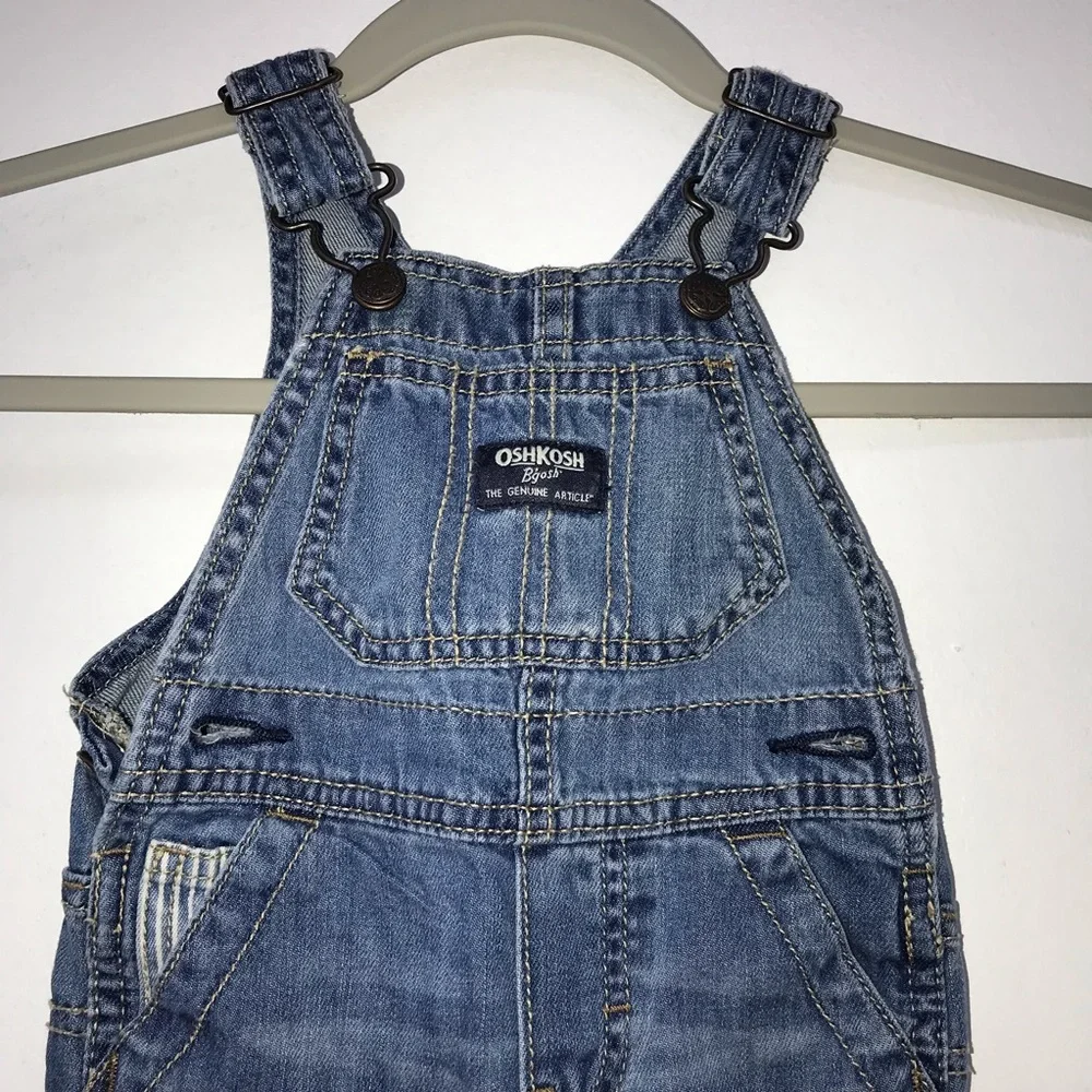 6M Baby Infant Oshkosh Bgosh Osh Kosh Overalls Denim w/ Stripe Pocket Detail
